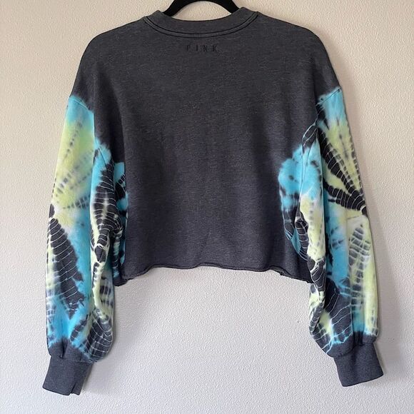 Victoria’s Secret PINK Dark Gray & Tie-Dye-Sleeve Cropped Sweatshirt. Size XS. - Picture 2 of 4